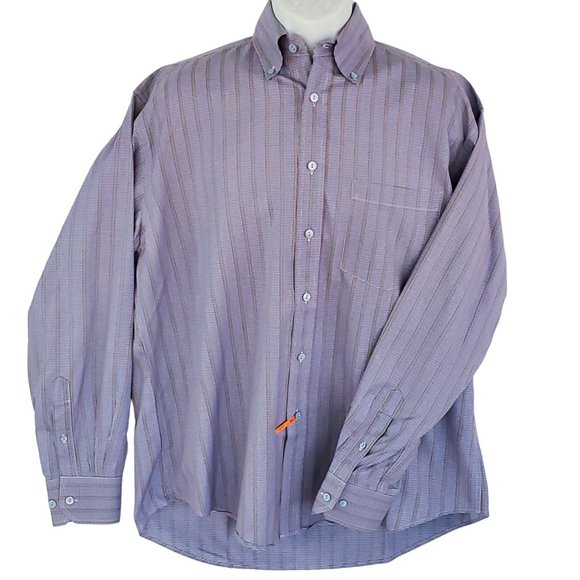 Bugatchi Shirt Men's M Blue Striped Houndstooth Button Pocket Drop Tail Cotton - Picture 2 of 15